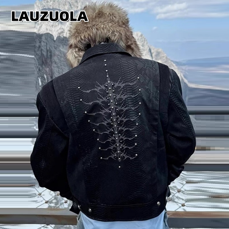 Embroidery Jacket - Heren jas met zwarte slangmotief, rugborduurwerk,