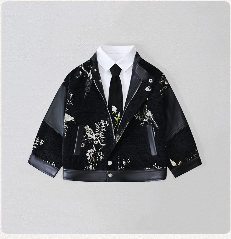 Embroidery Jacket - Gentleman Kids Borduren Motorfiets Pu Leren