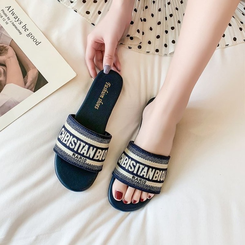 Embroidery Letter - Damesmode Platte Slippers Zomer Nieuwe Ronde
