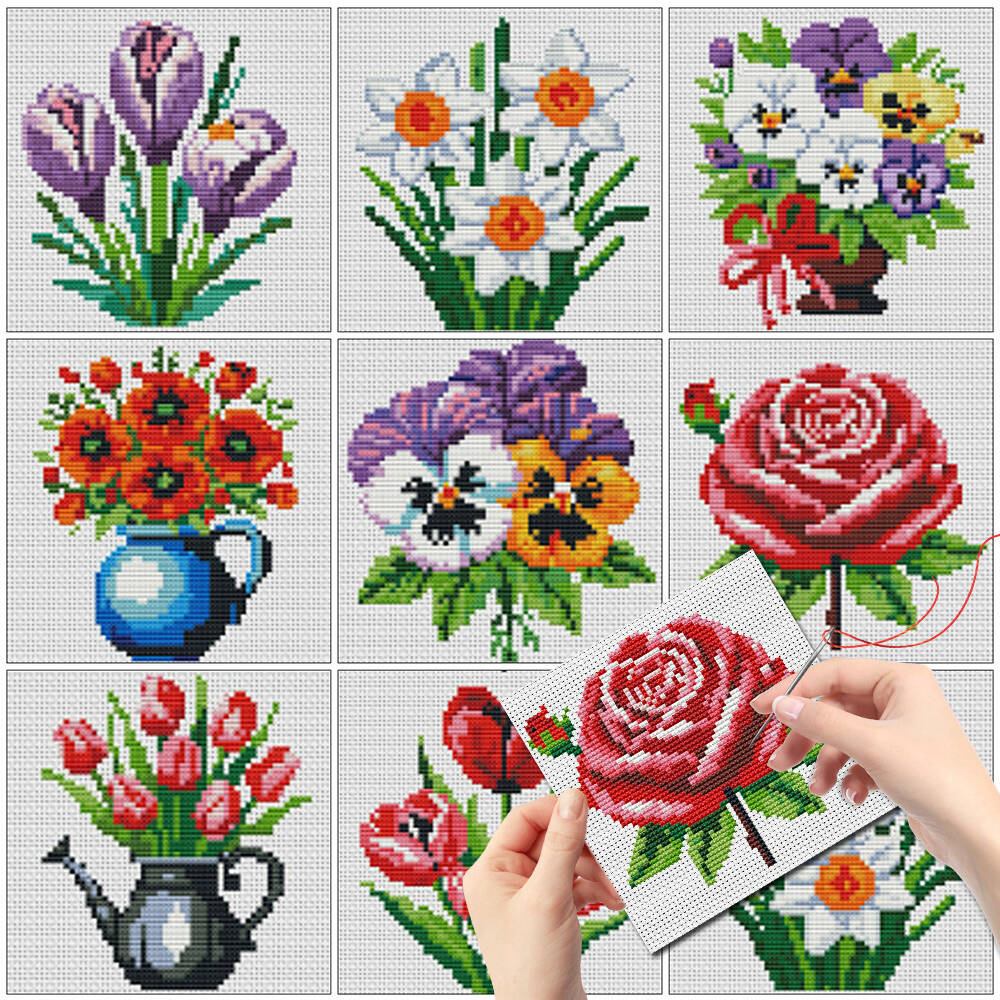 Embroidery Design Patterns Flowers - Evershine 8 stuks mini bloem kruissteek