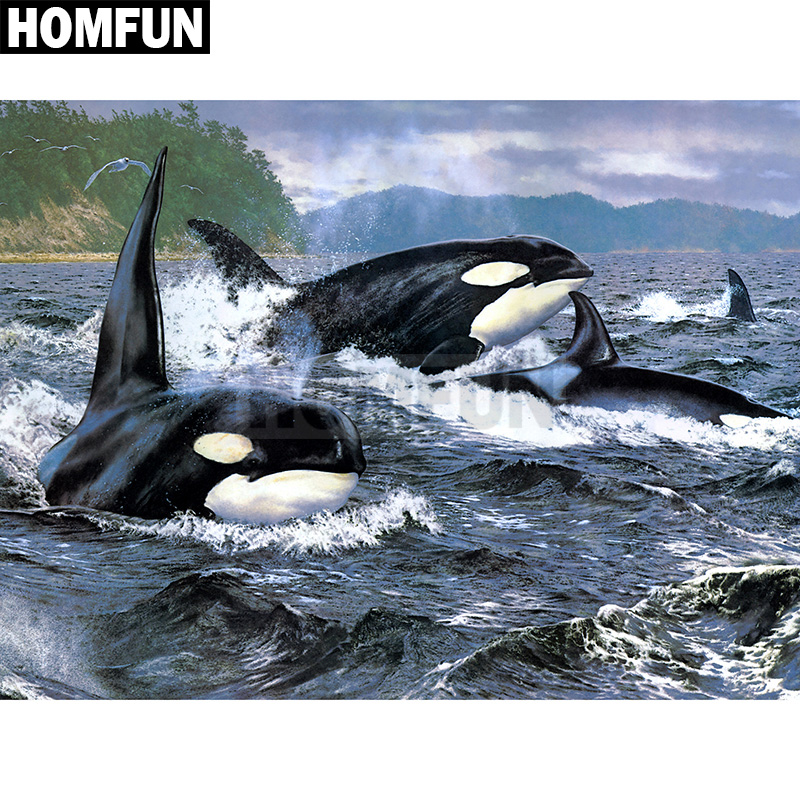 Embroidery Whale - HOMFUN Volledige Vierkante/Ronde Boor 5D DIY