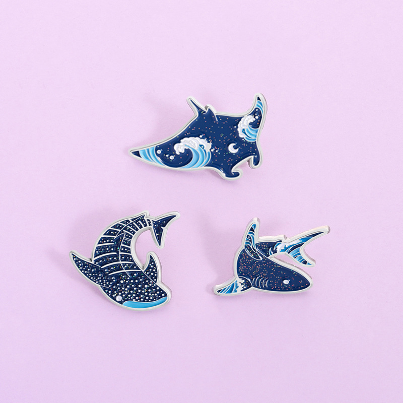 Embroidery Whale - Cartoon zeedieren Emaille Pins Creatieve Haai