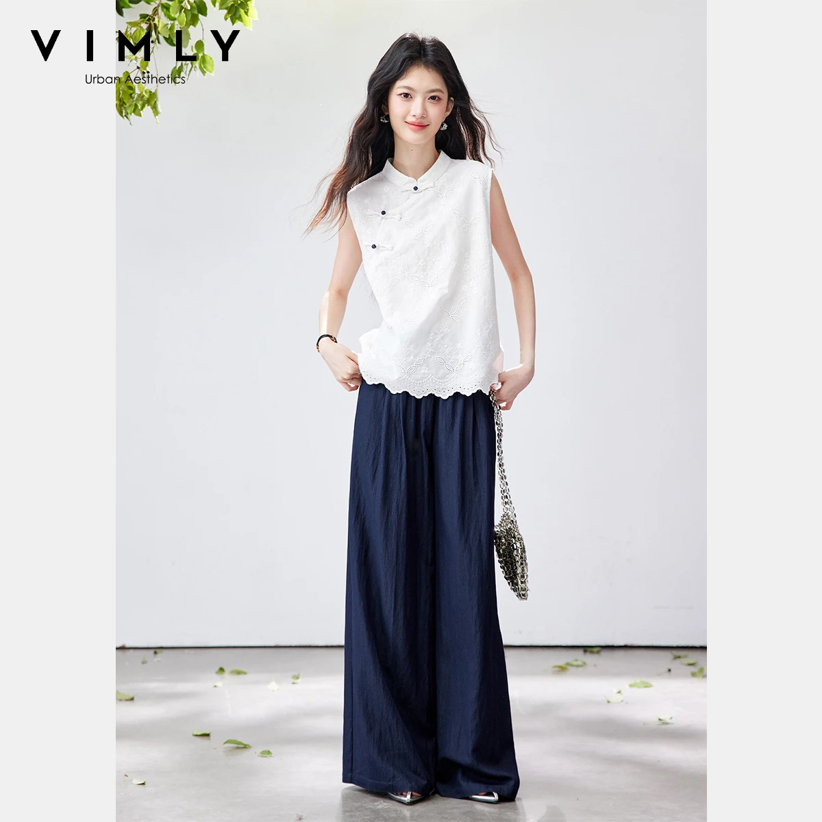 Embroidery Class - VIMLY Chinese Stijl Tweedelige Broeksets Dames