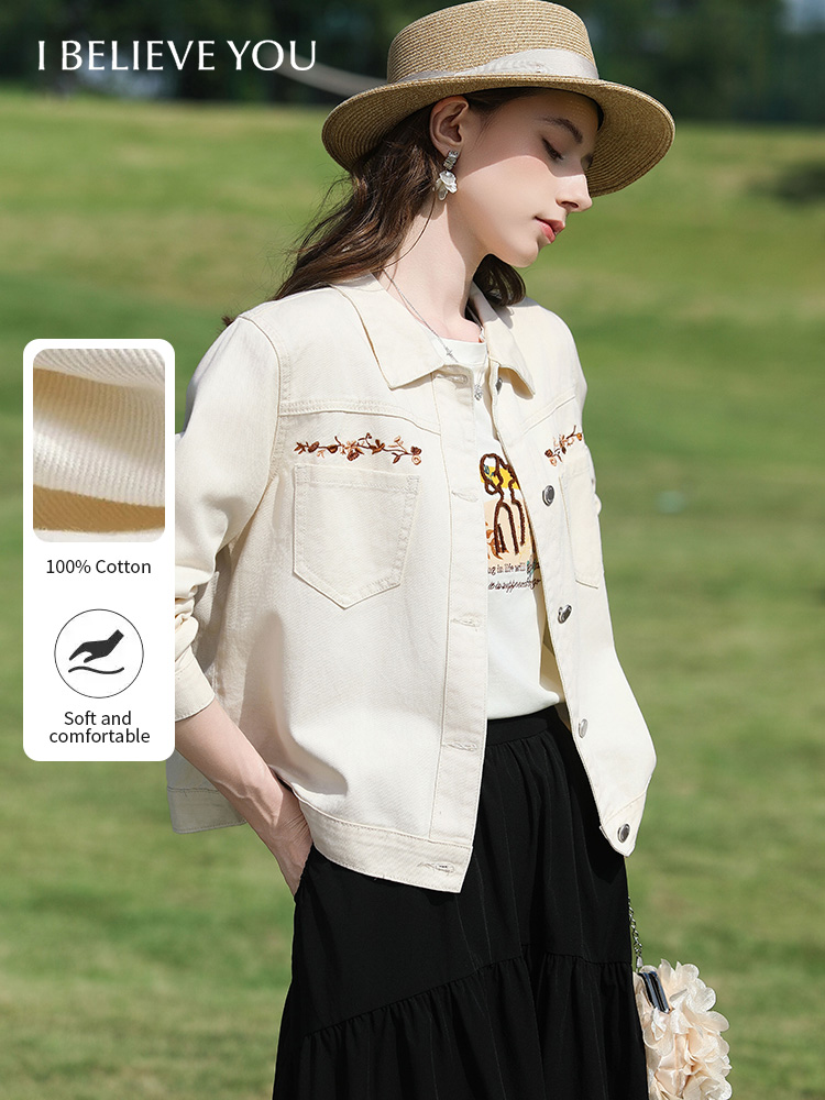 Embroidery Jacket Jeans - I BELIEVE YOU Dames 100% katoen