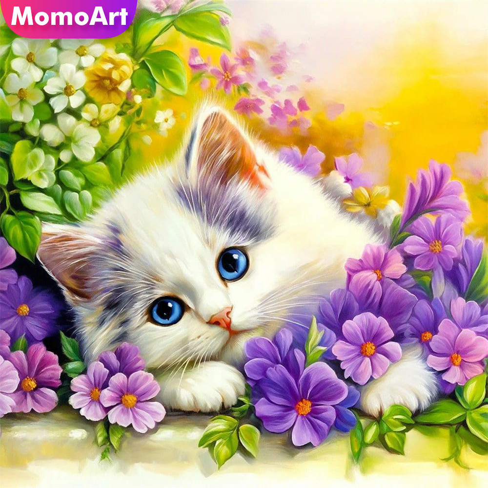 Embroidery Design Patterns Flowers - Momoart Getelde kruissteek Kat Dierenborduurwerk Stof