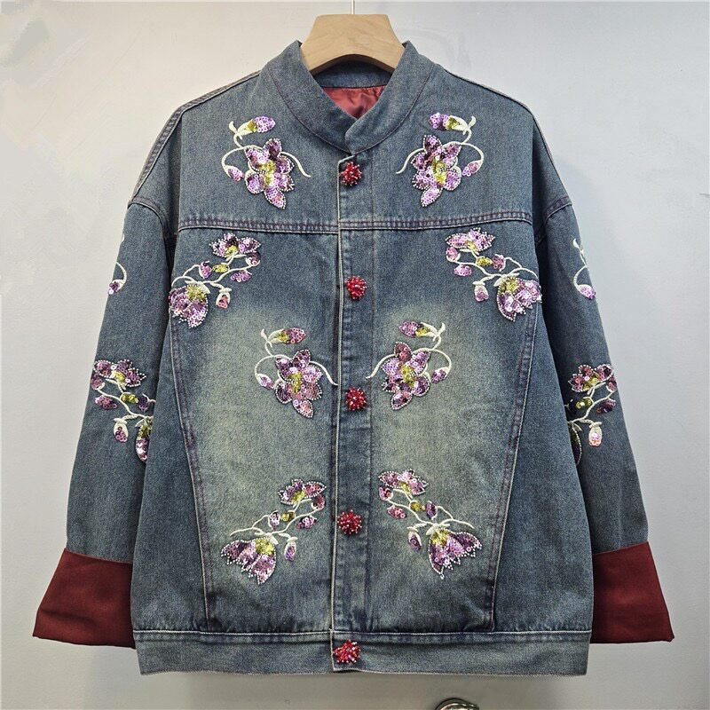 Zwaar bewerkte pailletten bloe - Embroidery Jacket Jeans recensie en prijs