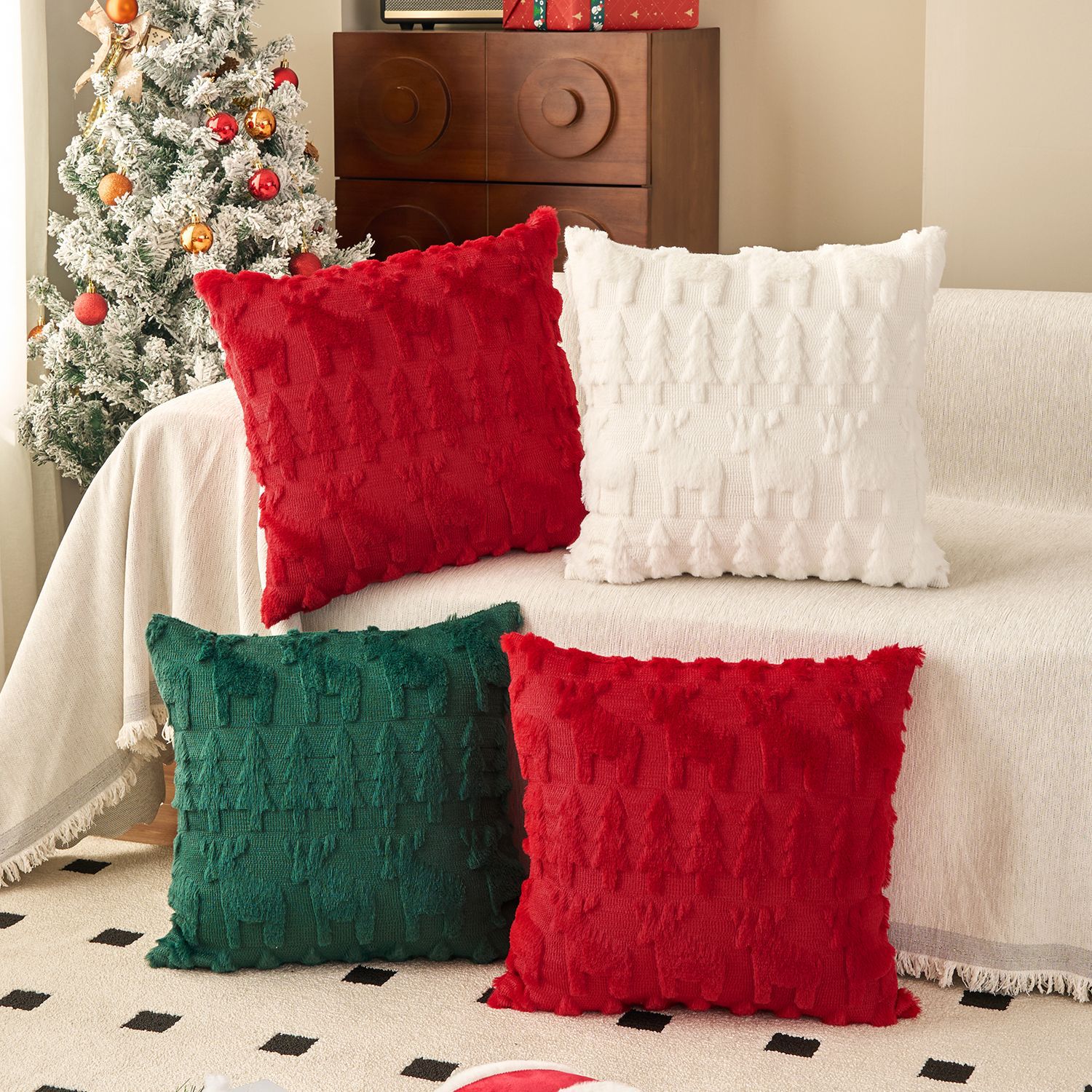 Kerst pluche kussensloop set m - Embroidery Xmas Tree recensie en prijs